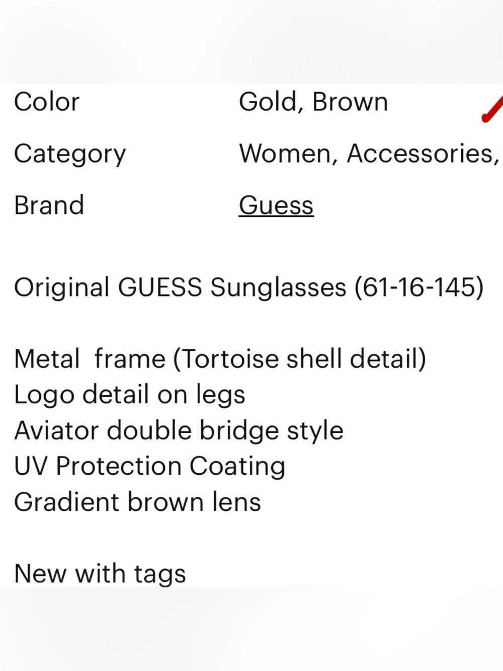 NWT GUESS Double Bridge Aviator Sunglasses G000064 Classic Gold Brown unisex